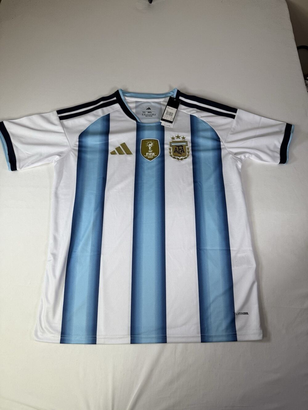 NWT Adidas Argentina AFA Soccer Jersey FIFA World Champions Patch 2XL Blank Slim